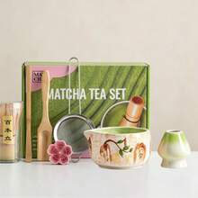 1pc/7pcs Hand-Painted Cherry With Mouth Matcha Bowl Set, Matcha Tea Set Including Matcha Bowl, Matcha Whisk, Matcha Cup, Stirrer, Tea Spoon, Tea Bowl Set, Matcha Preparation Tools, Dessert And Beverage Making Tools - Multicolor - View 2