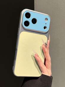 1pc Minimalist Personalized Blue & Yellow Contrast Color Electroplated Matte Silver Edge Lychee Leather Texture Full Coverage 2mm Shockproof Creative Precision Hole Raised Large Window Instant 17 Lens Soft Phone Case Suitable For IPhone17/17Pro/17PROMAX/16/16Pro/16PLUS/16PROMAX/15/11/12/13/14/15Pro/14Pro/13Pro/15PROMAX/14PROMAX/13PROMAX - Multicolor - View 3