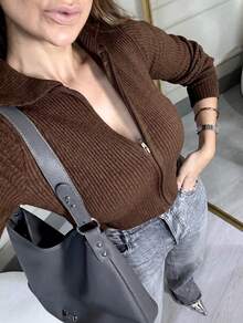 Women Cardigans - Coffee Brown - View 3