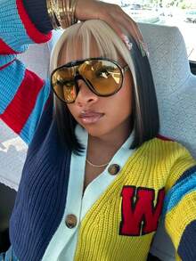 1pc Women's Oversized One-Piece Yellow Lens Fashion Glasses, Black Frame Oversized Glasses, Tropical Vacation Beach Eyewear - Yellow - View 2
