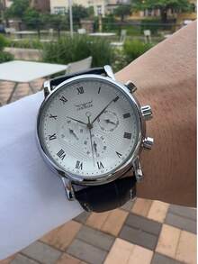 JARAGAR 1pc Men's Fashion Aviator Multi-Function Automatic Mechanical Watch With 24-Hour Date Display And Small Dial, Top Brand Sports Business Casual Wristwatch - White - View 10