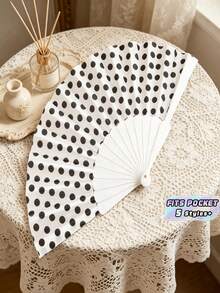 1pc Polka Dot Folding Fan, Lightweight And Foldable, Suitable For Summer Daily Use, Can Be Used As An Aesthetic Photo Prop For Beach Scenes And Daily Outfits, Also A Fashionable Cooling Accessory - Multicolor - View 1