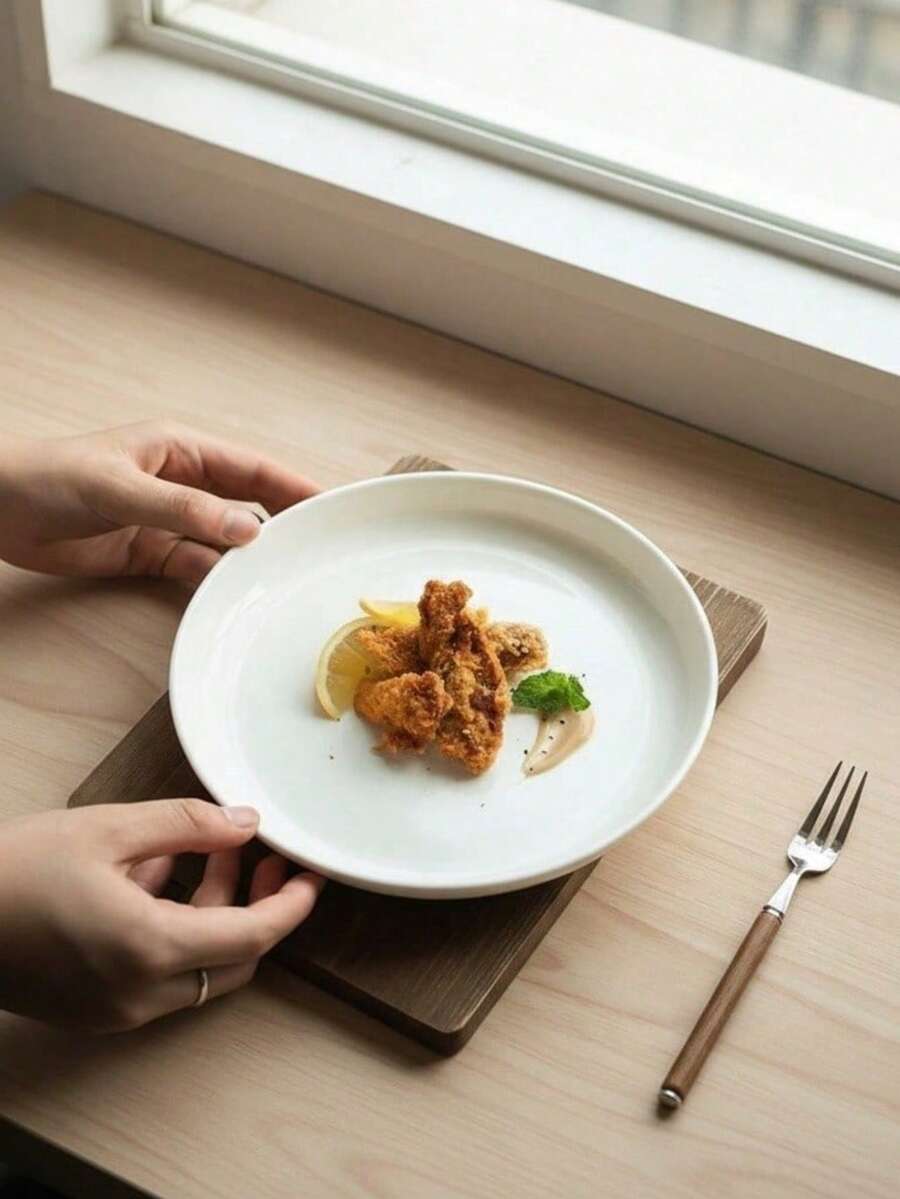 Haus Hana 4pcs 8.1-Inch Thickened White Ceramic Dinner Plates, Nordic Style Dinnerware, Pasta Dishes Christmas Gift - Multicolor - View 1