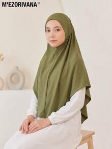 M'Ezorivana 1 buah Hijab Instan Siap Pakai, Ukuran Plus Wanita, Elastis, Warna Polos, Jilbab Praktis untuk Gaun - Hijau - View 6