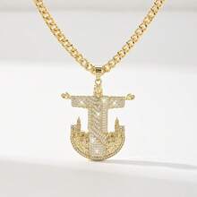 1PC Women's Christ Savior Statue Pendant Necklace, 14K Gold Plated Copper Material Inlaid With Zirconia, City Architecture Relief 3D Jesus Figure Design Paired With Cuban Chain, Suitable For American Street Hip-Hop Style/Birthday/Valentine's Day/Christmas/Easter/New Year Faith Gift Accessory For Men And Women - Yellow Gold - View 10