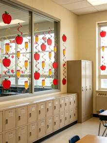 16/2pcs-Back To School Party Decorations, Apple Pencil Spiral Ornament, Rotating Apple And Pencil Garland, No Power Required, Suitable For Classroom, Home Or Office Decoration, Back To School Season Theme Party Welcome Decoration - Pencil Apple Spiral - View 2