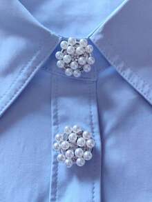 1pc/2pcs Elegant Pearl Floral Button Cover, Shirt Button Cover Clip-On Button Cover Fashion Crystal Cufflink Cover - White - View 3