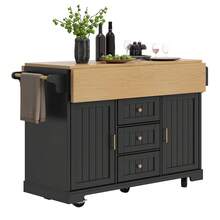 Kitchen Island With Drawers – White/Gray, Extendable Tabletop - Black - View 4