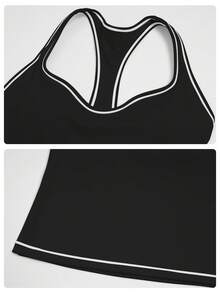 MFVIM Conjunto deportivo de top de tirantes a rayas con bloques de color y leggings cortos ajustados, adecuado para trote diario al aire libre, ciclismo y yoga - Negro premium - Ver 10