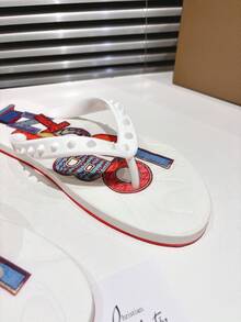 CL Explosion Red Rivet Sole Non-Slip Flat Heel Clip Foot Beach Sandals Outdoor Couples - 白花 - 查看 7