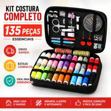 Kit de Costura 135 Peças Completo com Estojo Organizador de Zíper Portátil, Linhas Coloridas, Agulhas, Tesoura, Fita Métrica, Dedal e Acessórios de Costura, Ideal para Reparos em Roupas, Viagem, Casa, Artesanato, Bordado, Patchwork, DIY, Iniciantes, Costureiras, Alfaiates e Uso Profissional - A - Visão 2