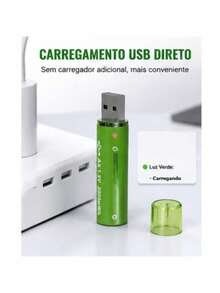 Kit 2 Pilhas AA Carregamento USB Direto 2000mWh 1.5V Uso Domestico - kit 2 pilhas - Visão 3