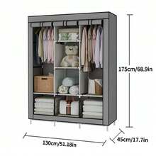 LÈRFM Portable Wardrobe, Simple Hanging Closet For Clothes, Large Capacity Garment Storage Box, Ideal For Freestanding Vertical Hangers In The Bedroom - Black - View 2