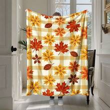 1pc Lightweight Flannel Blanket With Halloween Maple Leaf Pattern - Perfect Holiday Gift For Family Or Friends | All-Season Blanket | Suitable For Sofa, Office, Bed, Travel, Camping Or Car | Ideal For Halloween And Christmas Party Decoration - Multicolor - View 5