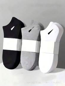 30 Pairs Black, White, Grey Solid Color Fashion Women's Socks, Minimalist Comfortable Versatile, Suitable For Daily Casual Wear - Black - View 1
