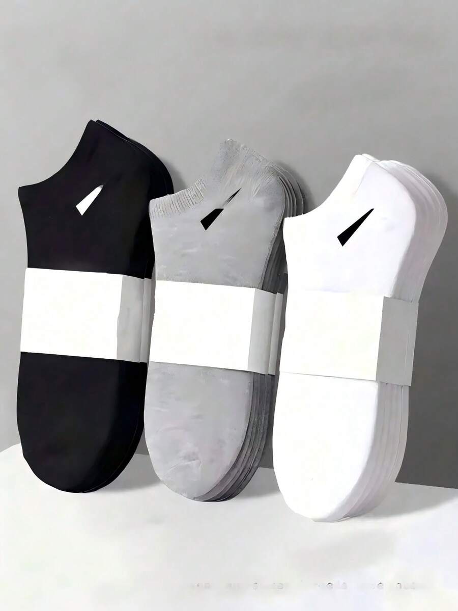 30 Pairs Black, White, Grey Solid Color Fashion Women's Socks, Minimalist Comfortable Versatile, Suitable For Daily Casual Wear - Black - View 1