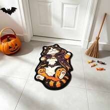 1pc Magic Cloak Calico Fat Cat Shaped Floor Mat, Full Cat Silhouette, Lazy Lying Pose With Healing Vibe, Black White Orange Calico Cat With Black Gold Magic Cloak - Multicolor - View 12