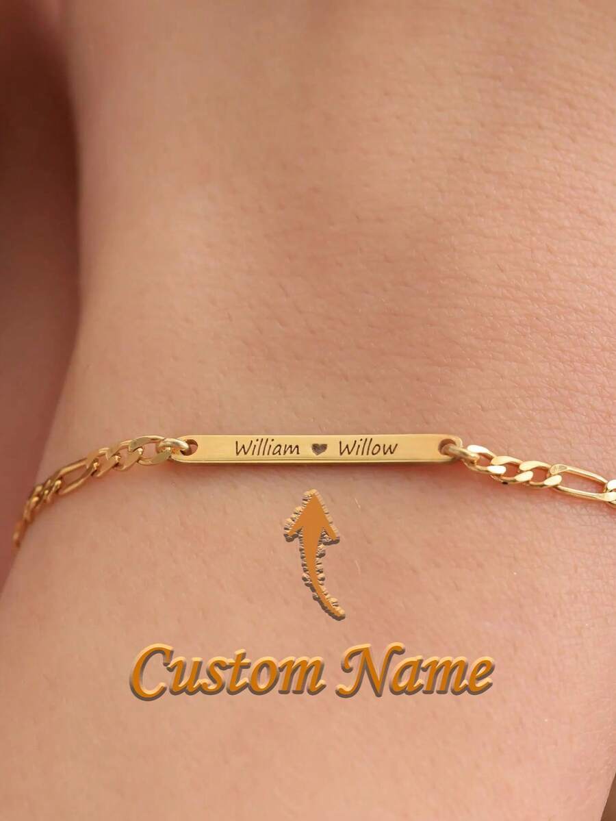 Personalized Mini Bar Name Bracelet 14K Gold And Pure Silver Custom Engraved Jewelry