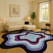 1pc Gradient Wavy Asymmetrical Area Rug, Living Room Carpet, Area Rug, Small Area Rug, Mat, Home Decor, Large Living Room Carpet, Round Carpet, Living Room Home Decor, Room Decor, Washable Carpet - Multicolor - View 5