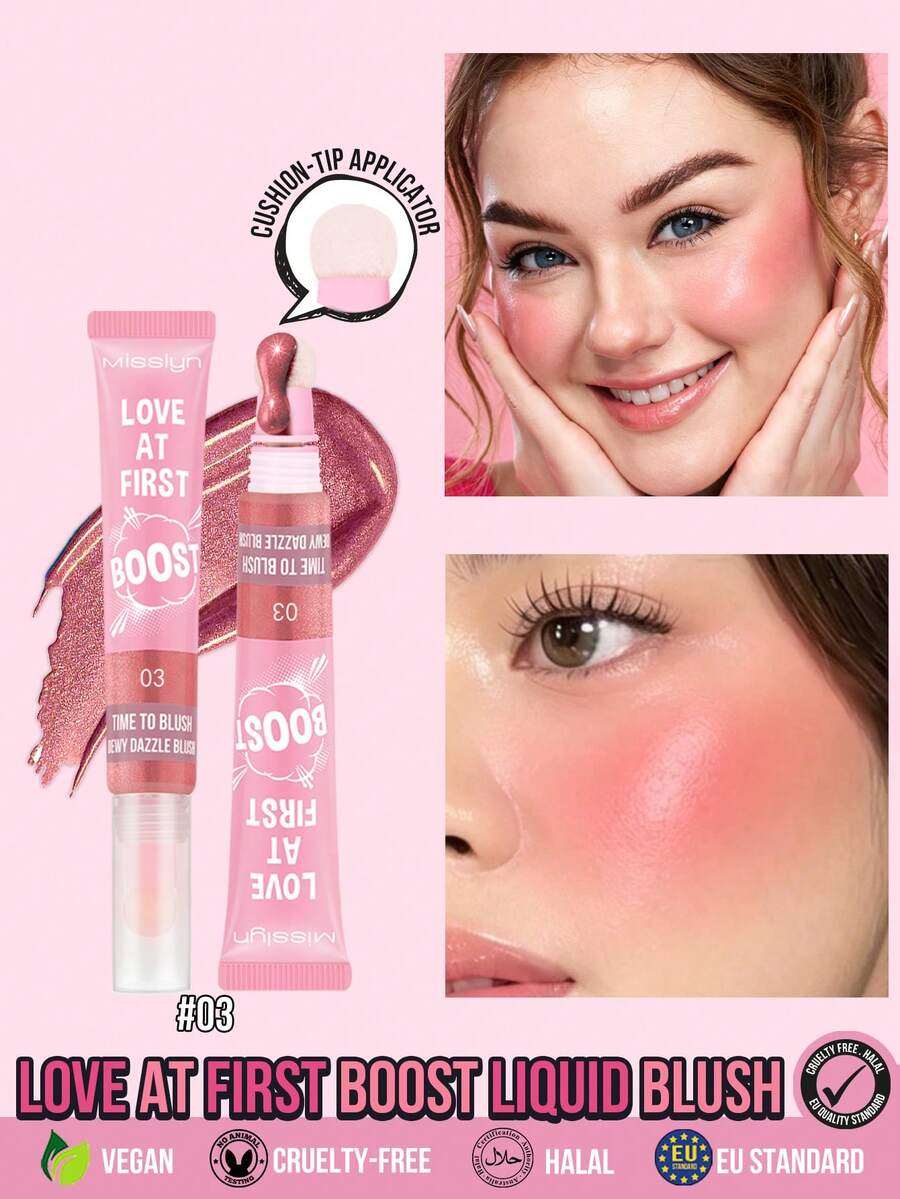 MISSLYN 1pc Love At First Boost Liquid Blush, Warna yang Dapat Dibangun, Tekstur Ringan & Halus, Dengan Kepala Kuas Cushion, Hasil Akhir Dewy, Cocok Untuk Sehari-hari, Pesta, Gaya Y2K, Hadiah Hari Valentine