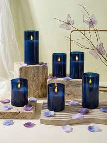 6pcs Flameless Candle Lights With Timer Remote Control, Battery Operated Blue Warm Light Candles, Suitable For Christmas, Halloween, Valentine's Day, Gifts, Birthday, Proposal, Wedding, Party, Holiday - Dark Blue - Warm Light - View 7