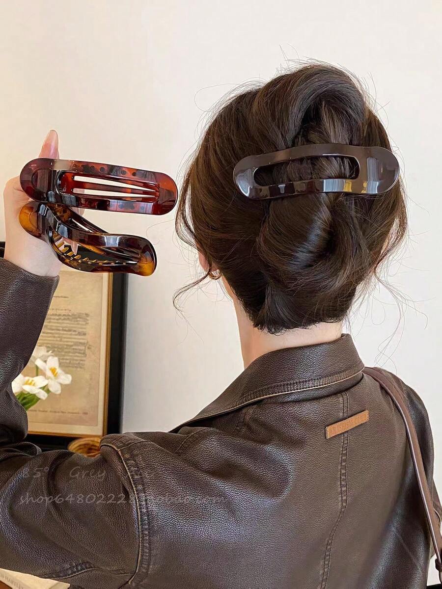 4pcs/1pc Set Multi-Color Large Acetate Hair Clips, Glossy Hollow Claw Clips, Tortoise Shell + Solid Color Non-Slip Women's Hair Accessories, Versatile For Daily Styling - Multicolor - View 1