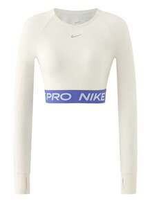Nike Pro Dri-FIT Women's Crew Neck Cropped Classic Long Sleeve T-Shirt - White/Purple - View 1