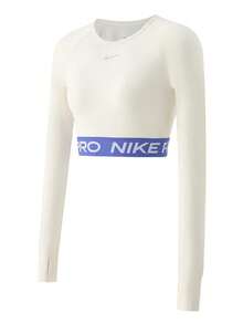 Nike Pro Dri-FIT Women's Crew Neck Cropped Classic Long Sleeve T-Shirt - White/Purple - View 3