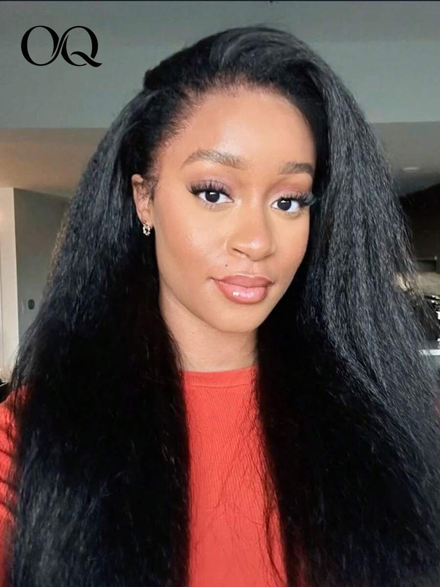 OQ 18-30 Inch 180% Density Long Glueless Wear-And-Go Wig, Curly/Straight Human Hair, 7x5 Pre-Cut HD Lace, Natural Color, Pre-Plucked Hairline, Natural And Realistic, Easy To Wear, Suitable For Holiday Styling - SNatural - View 1