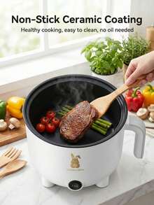 2-Gear Portable Non-Stick Electric Hot Pot, Multi-Functional Cookware With Auto Shut-Off Function, Suitable For Home And Camping - White - View 7