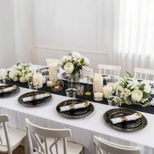 175pcs Black And Gold Disposable Dinnerware Set For 25 Guests Includes Plates Cups And Pre Rolled Napkins With Cutlery For Parties And Events - Black Or Gold - View 6