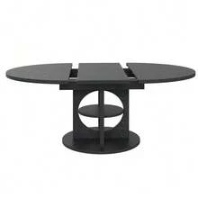 Extendable Dining Table With Storage, 110–150 Cm, Wood/Black Finish, Max Load 60 Kg, Round To Oval - 黑色 - 查看 9