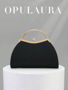OpulAura 歐美女款時尚閃亮水鑽晚宴包，亮晶晶奢華高端鑽石晚宴手拿包，靜奢風手拿包，適合舞會、派對、雞尾酒會、生日派對禮服搭配，適合作為生日禮物、新娘手拿包 - 黑色 - 查看 8