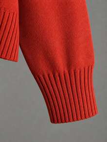 2pcs/Set Solid Color Crew Neck Long Sleeve Top And Pants Casual Outfit Fall Winter Cloth For Women Women'S Oversized Round Neck Sweater&Wide-LegPants - 紅色 - 查看 4