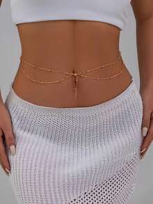 1pc Minimalist Double-Layer Waist Chain, Beach Party Body Chain, Fashion Accessory, Belt For Women - Multicolor - View 10