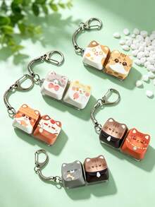 1Pc Kawaii Cat Keyboard Keycap Fidget Keychain, Portable Stress Relief Clicker Backpack Pendant Accessory - Multicolor - View 3