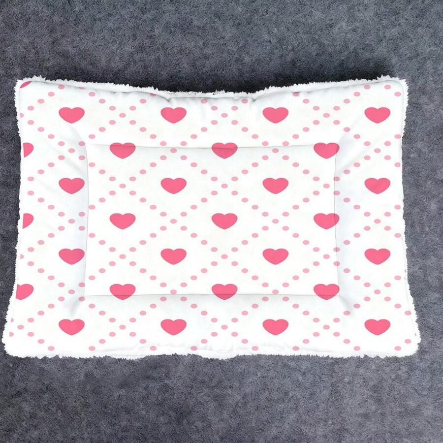1pc Soft Pet Bed Pad, Reversible Dog Crate Mat With Diamond Heart Design, Washable For Small/Medium/Large Dogs, Suitable For All Seasons - Multicolor - View 1