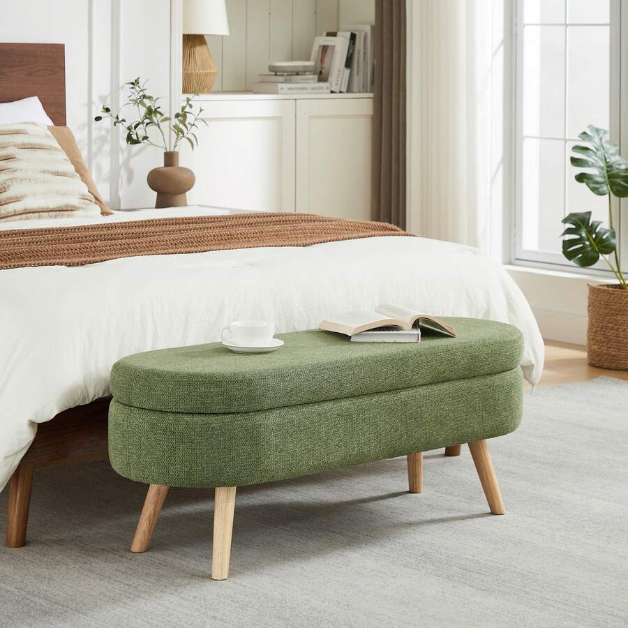 Storage Bench With Storage Space, Beige Color, Ideal For Bedroom Or Hallway - Green - View 1