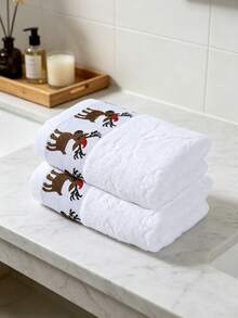 Christmas Reindeer Embroidered Towel 1/2pcs Optional, Absorbent Hand Towel, Christmas Theme Home Use, Bathroom Kitchen Universal Holiday Atmosphere Decorative Towel - Multicolor - View 12