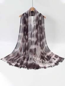1pc Water Ripple Tie-Dye Fringed Scarf, Women's Muslim Headscarf, Naturally Wrinkled, Soft, Thin, Long Scarf, Elegant Headscarf For Daily Travel, Shaw - Multicolor - View 26