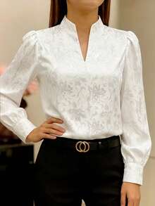 Blus Wanita Kasual Elegan Lengan Panjang Minimalis Warna Putih untuk Musim Semi/Gugur - Putih - View 5