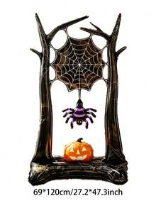 1pc Halloween Spider Web Pumpkin Balloon Decoration - Black And Purple Branch Arch Inflatable Balloon - Perfect For Halloween And Ghost Theme Party - Can Be Used As Children's Party Entrance Backdrop - View 3