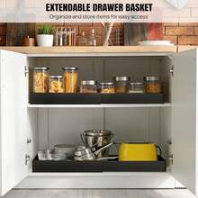 Rigogo 2 Pack Expandable Pull Out Cabinet Organiser, Adhesive Slide Out Drawers 32-53cm For Kitchen Pantry, No-Drill Installation With Strong Hold,Balck & Withe - View 5