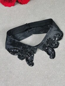 1 pezzo Felpa da donna bianca con ricamo idrosolubile, colore unito, stile bohémien, in poliestere, moda autunno/inverno, nuovo stile con colletto finto - Multicolore - Visualizzare 3