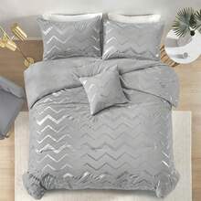 Grey/Silver Comforter Set Twin/Twin XL Size, Metallic Print Glitter Bed Comforter For All Sesaon, Easy Care Cute Shinny Bedding For Teen Girls Kids Women, 3 Piece (1 Pillowcase, 1 Decorative Pillow Sham). Halloween&Christmas Decor - 灰色 - 查看 6
