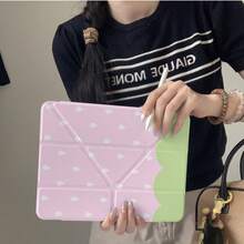 Ins Colorblock Strawberry Water Drop Tablet Protective Case, Wavy Edge Snap Closure With Pen Slot, Compatible With Apple 11th Gen, Minimalist 10th Gen Tablet Protective Case, Air 82026 New Pro 11 Fashion Mini 7 Cute Air 7/6 Snap Closure 11-Inch Girls Tablet Protective Cover, Boys Tablet Protective Case - Pinkish Green - View 7
