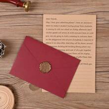 48pcs Stationery Set, Includes Envelopes (24 Kraft Paper + 12 Linen Texture Envelopes + 12 Wax Seal Stickers), Suitable For Love Letters And Party Invitations Letter Set (Red) - Long Lid Version - View 4