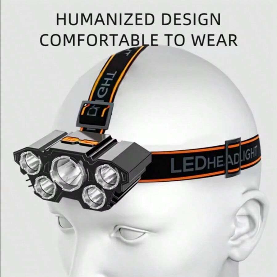 1件 USB充電式LED頭燈，超亮防水開關頭燈，適用戶外工作、探險、露營、緊急救援 - 頭燈 - 查看 1