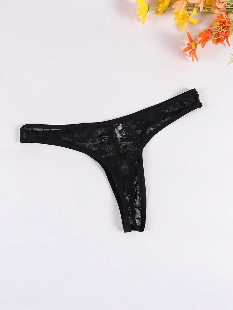 Best SellerMen's Sexy Black Thin Briefs Lace Inseam Hollow Triangle Panties[Sexy Lace Briefs] - Black - View 1