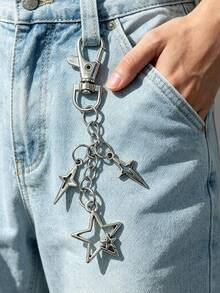 1pc Punk Style Star Pendant Keychain, Phone Case Pendant, Bag Pendant, Jeans Chain, Creative Gifts For Men And Women - Silver - View 5